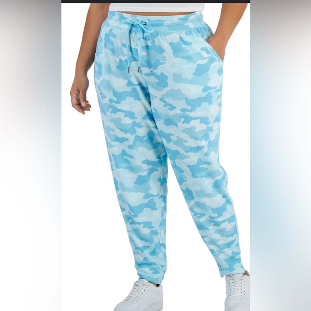 NWT Idealogy  Draw Strawstring Jogger Pants 1X  Color in Camo Aquatone